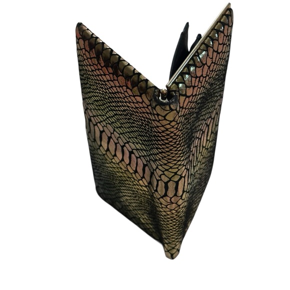Lodis faux leather snake skin/ python print finish clutch purse.